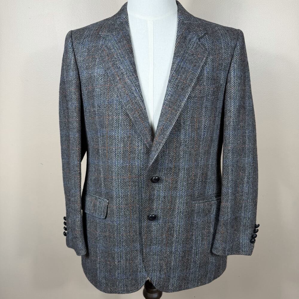Stafford Wool Tweed Blazer Mens 40S Gray Windowpane Sport Coat Made in England